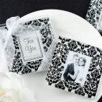 Wedding Glass Coaster - Paris Fleur design Coaster - Black White Favour - 2 pack